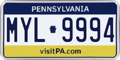 PA license plate MYL9994