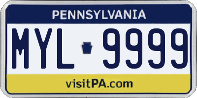 PA license plate MYL9999