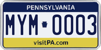 PA license plate MYM0003