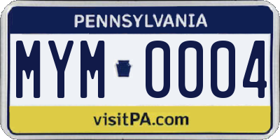 PA license plate MYM0004