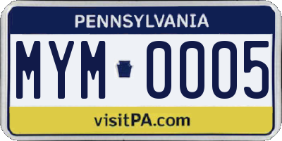 PA license plate MYM0005