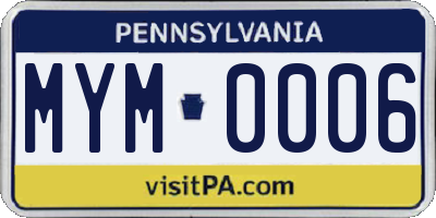 PA license plate MYM0006