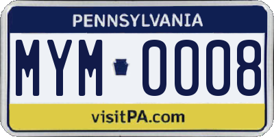 PA license plate MYM0008