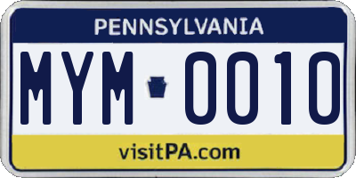 PA license plate MYM0010