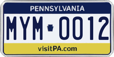 PA license plate MYM0012
