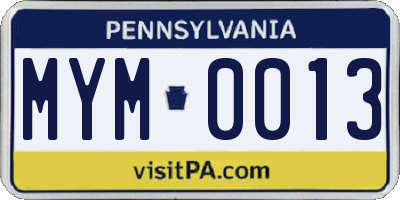 PA license plate MYM0013