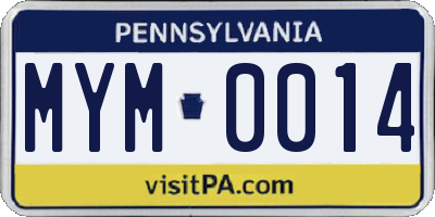 PA license plate MYM0014