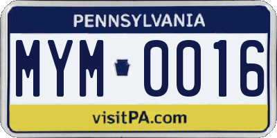 PA license plate MYM0016