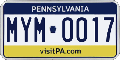 PA license plate MYM0017