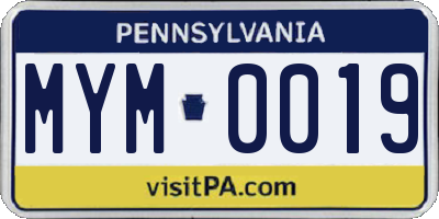 PA license plate MYM0019