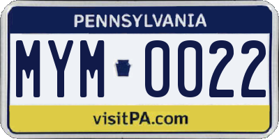 PA license plate MYM0022