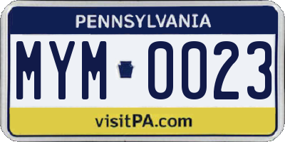 PA license plate MYM0023