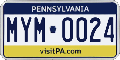 PA license plate MYM0024