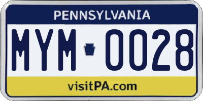 PA license plate MYM0028