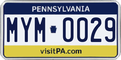 PA license plate MYM0029