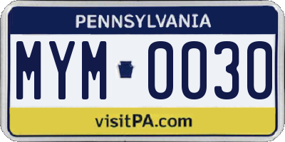 PA license plate MYM0030