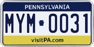 PA license plate MYM0031
