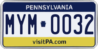 PA license plate MYM0032