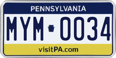 PA license plate MYM0034