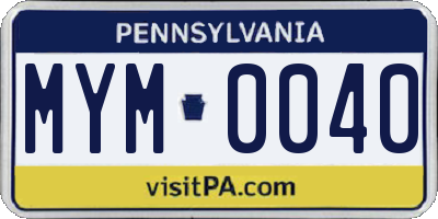 PA license plate MYM0040