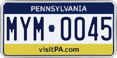 PA license plate MYM0045