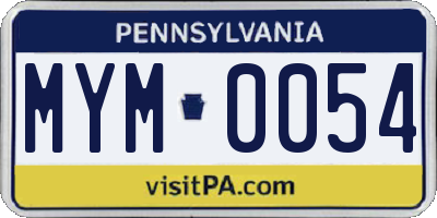 PA license plate MYM0054