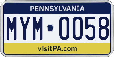 PA license plate MYM0058