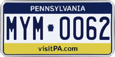 PA license plate MYM0062