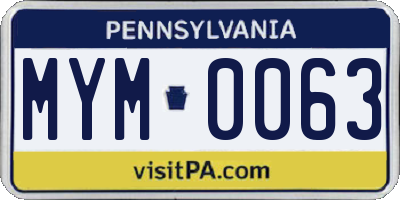 PA license plate MYM0063