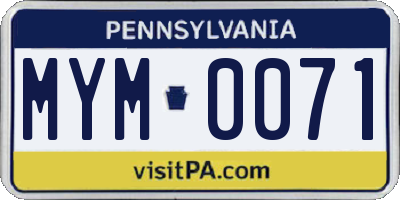 PA license plate MYM0071