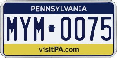 PA license plate MYM0075