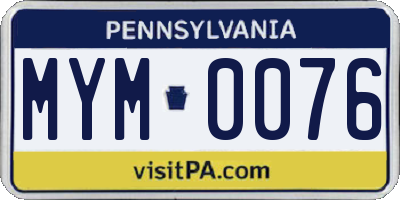PA license plate MYM0076
