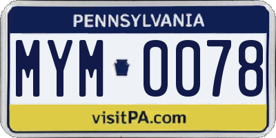 PA license plate MYM0078