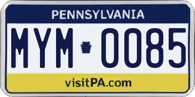 PA license plate MYM0085