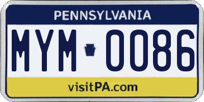 PA license plate MYM0086
