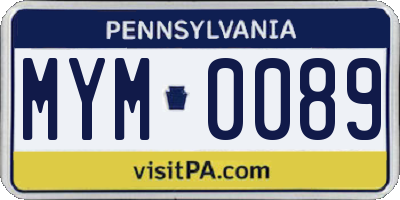 PA license plate MYM0089
