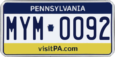 PA license plate MYM0092