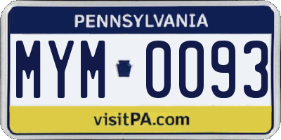 PA license plate MYM0093