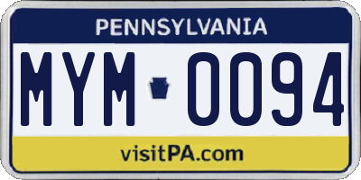 PA license plate MYM0094
