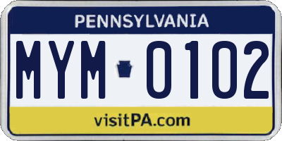 PA license plate MYM0102