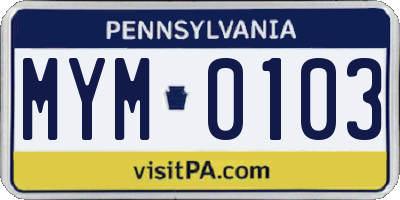 PA license plate MYM0103