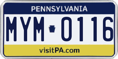 PA license plate MYM0116