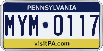 PA license plate MYM0117