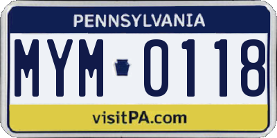 PA license plate MYM0118