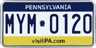 PA license plate MYM0120