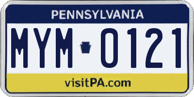PA license plate MYM0121