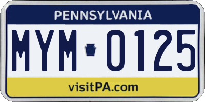 PA license plate MYM0125