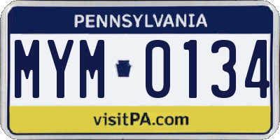 PA license plate MYM0134