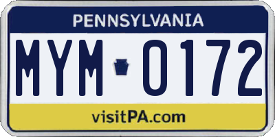 PA license plate MYM0172