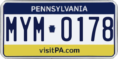 PA license plate MYM0178